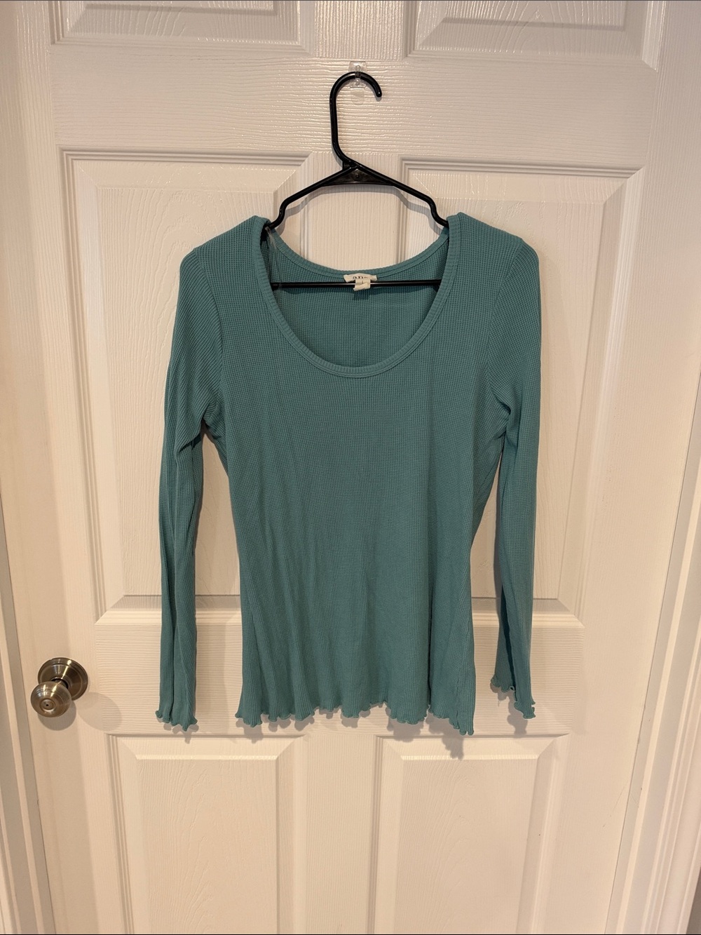 a.n.a Teal Long-Sleeve Scoop Neck Ribbed Top